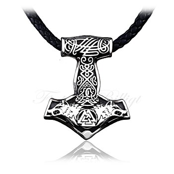 Valknut Wolfhead Læder - Viking halskæde Tors Hammer Runes 316L rustfrit stål halskæde