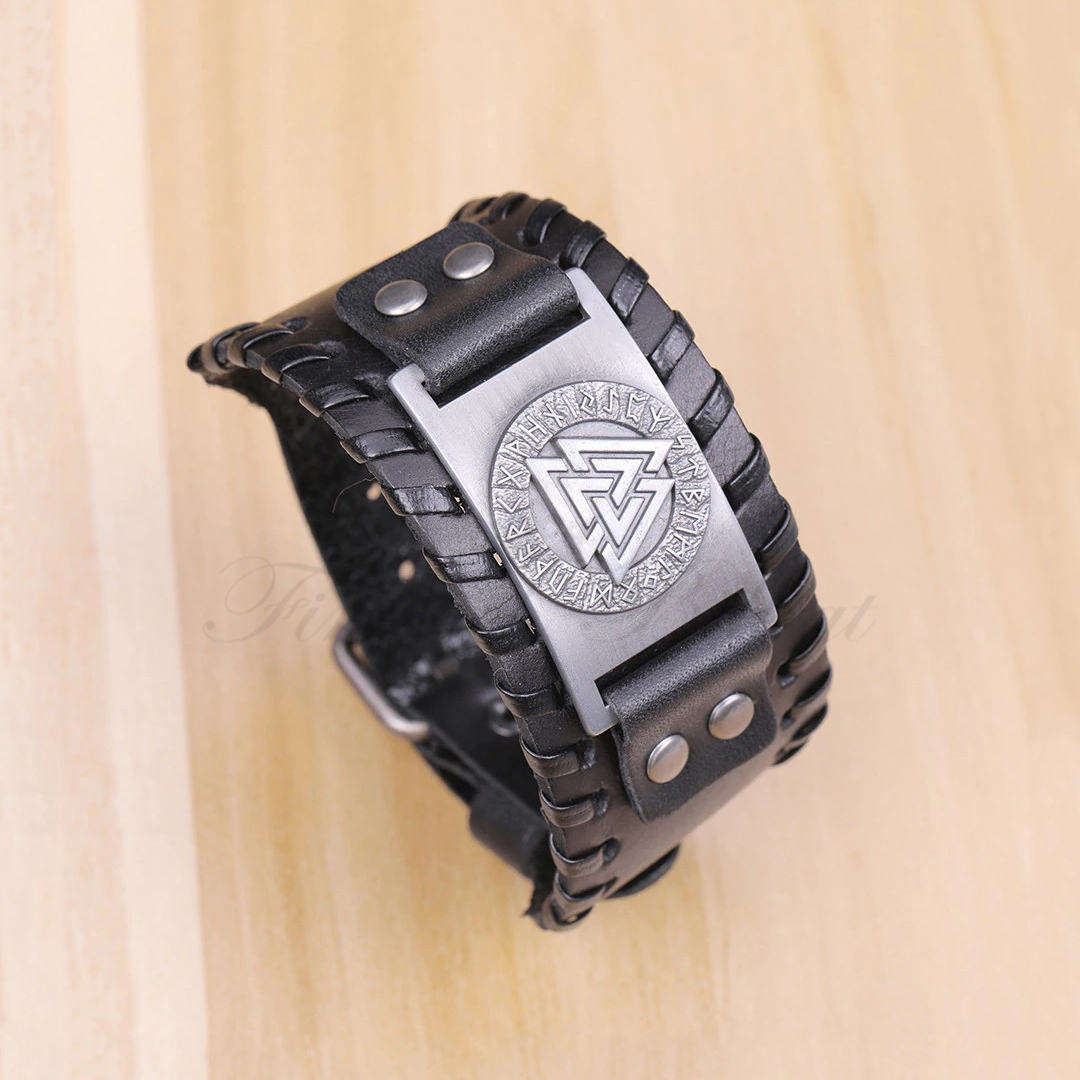 Valknut Viking Rune – Odin’s Knot Leather Bracelet (Multiple choices) - 11