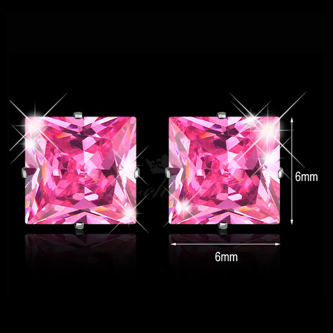 Stud Örhänge Pink Princess - 6mm Princess Cut CZ 316L Stål - 5
