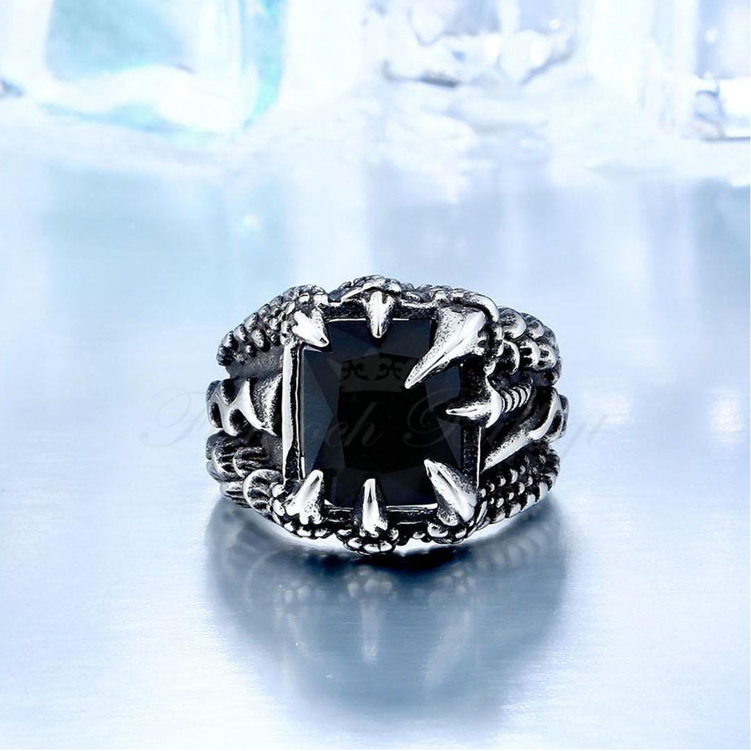 Punk Ring - Dragon Ring Black Cubic Zirconia - Dragon Claw Black - 2