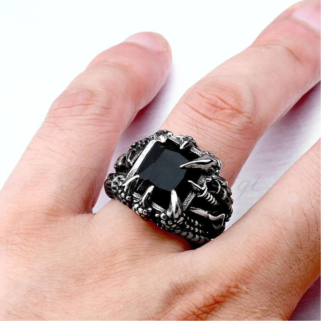 Punk Ring - Dragon Ring Black Cubic Zirconia - Dragon Claw Black - 5