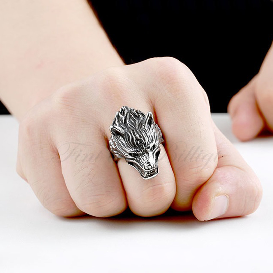 Punk ring - Varghuvud 316L Stål - Wolf Rider - 7