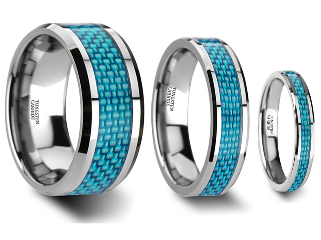 *Lyxig Tungstens Ring med Läcker 3D Kolfiber Rand 4mm 6mm & 8mm - 4