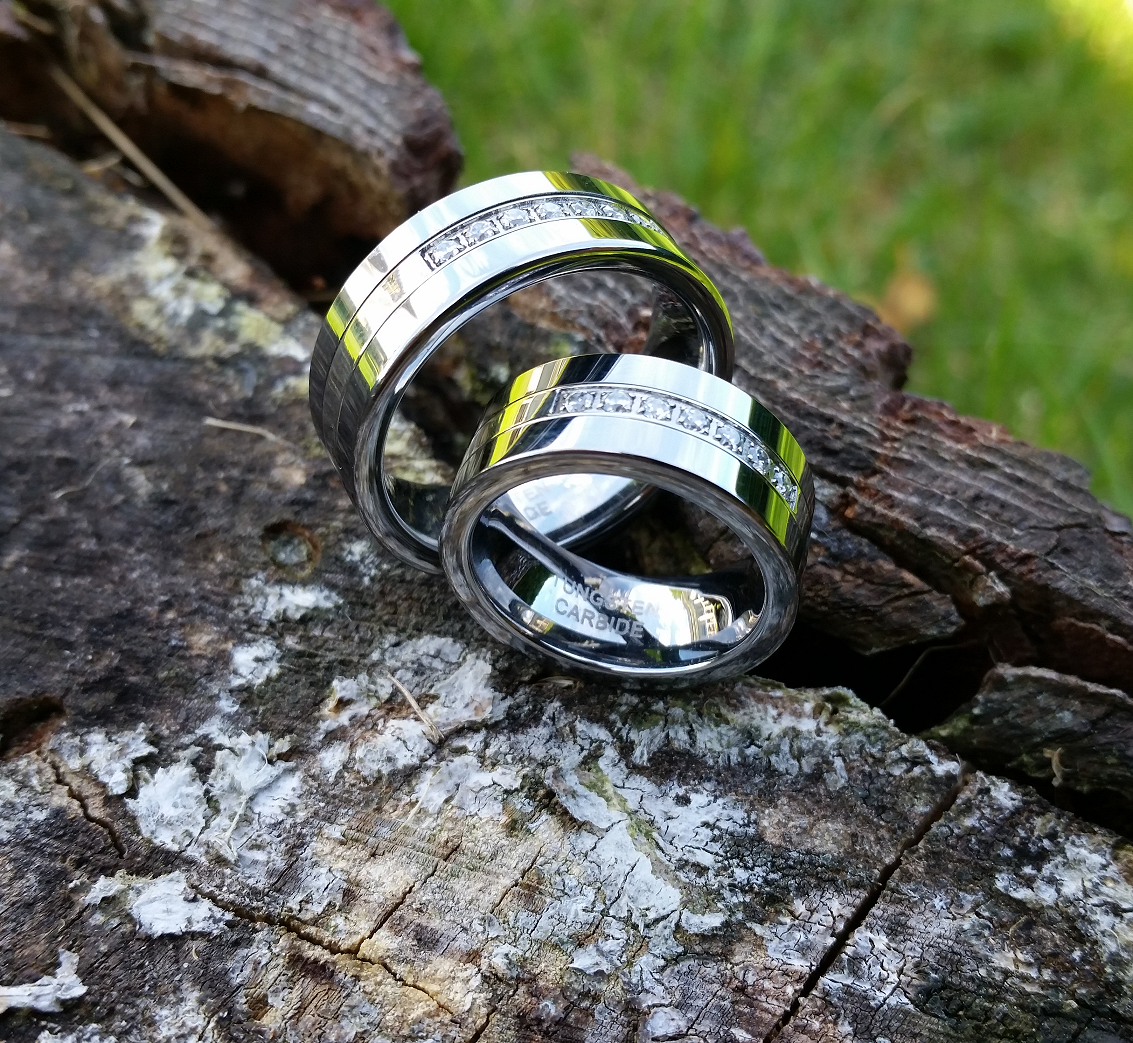Tungstens Ring i Naturlig Högblank Finish med Cubic Zirconia Stenar - 3