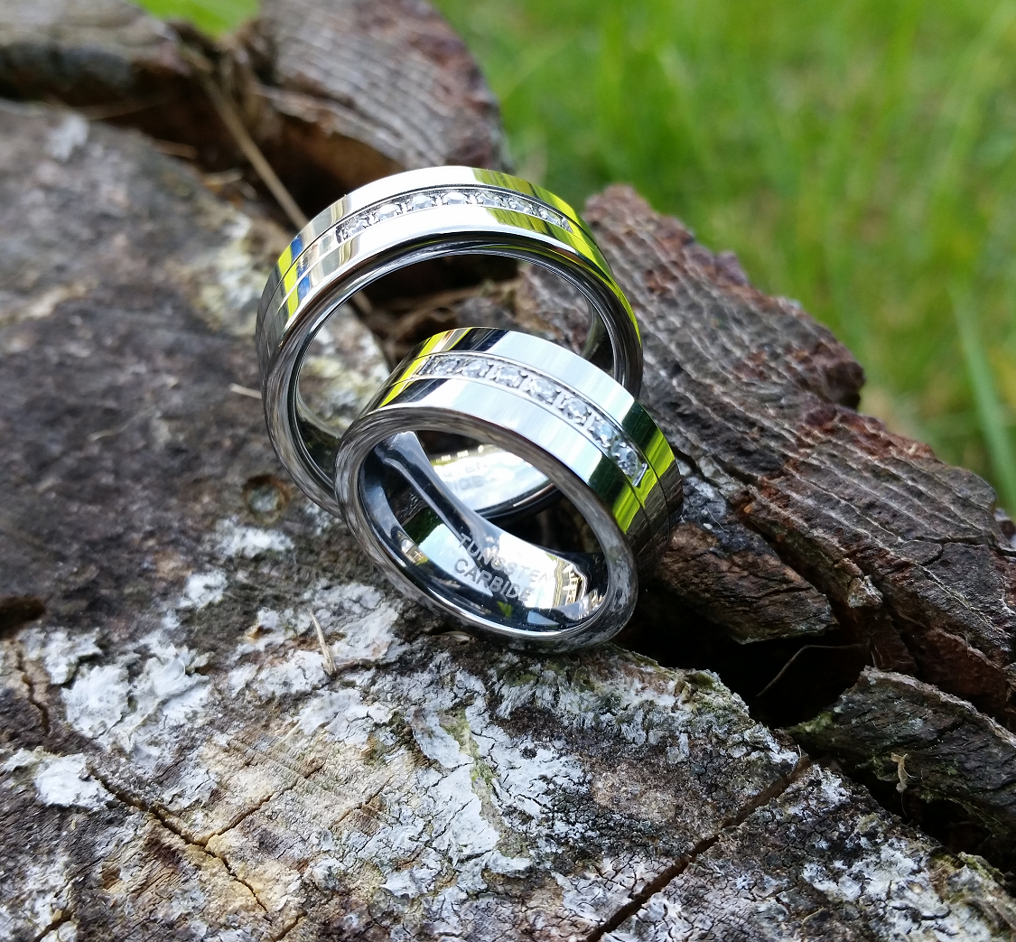 Tungstens Ring i Naturlig Högblank Finish med Cubic Zirconia Stenar - 2