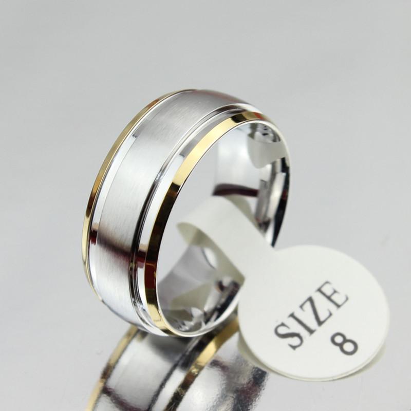 "GOLD EDGE" WEDDING RING 316L STAINLESS STEEL WITH BRUSHED MATT STRIP AND 18K GOLD PLATED EDGES - 2
