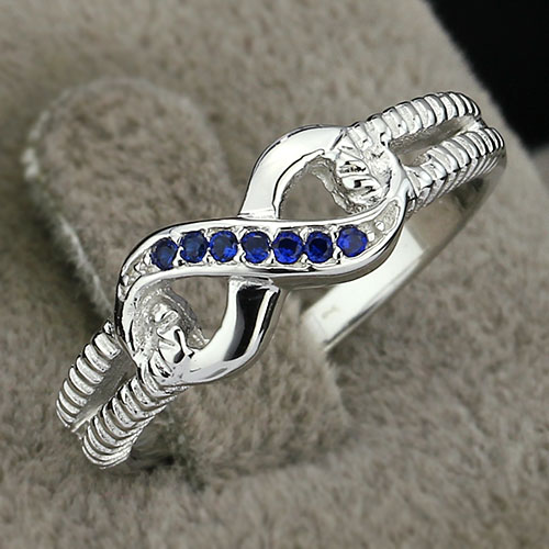 Infinity Navy - 925s Silver Ring Infinity with Cubic Zirconia Stones Blue - 2