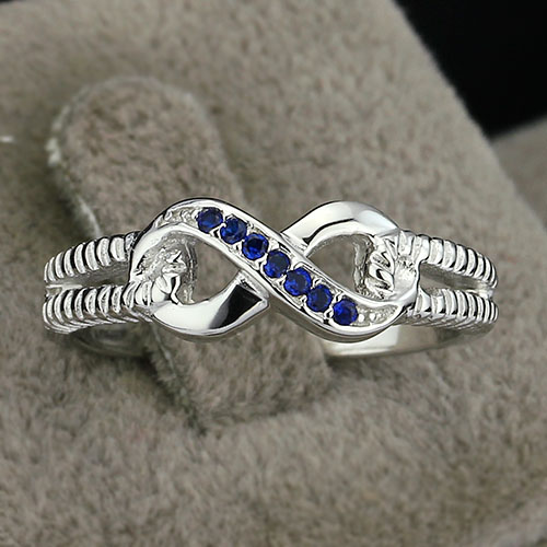 Infinity Navy - 925s Silver Ring Infinity with Cubic Zirconia Stones Blue - 3