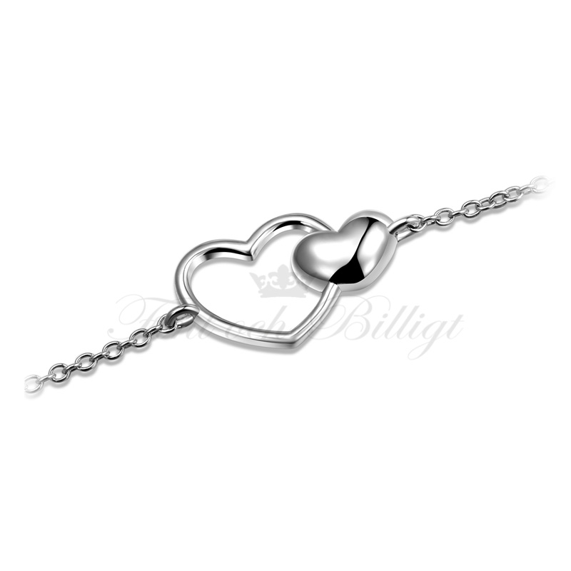 Silver Armband Tvilling Hjärta - 925s Charm Smycke 160mm - 2