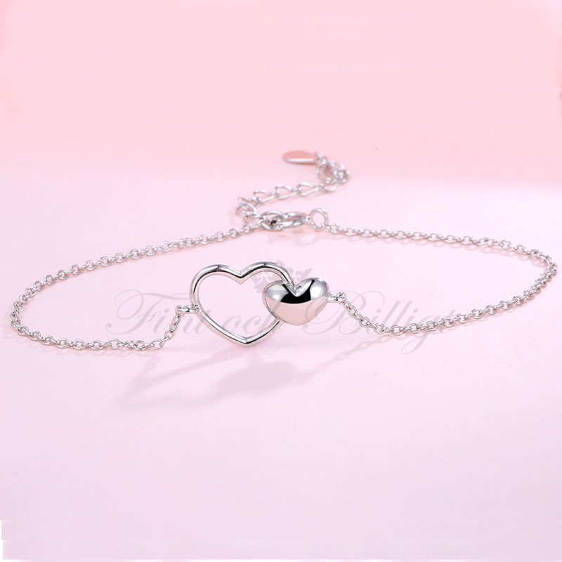 Silver Armband Tvilling Hjärta - 925s Charm Smycke 160mm - 3