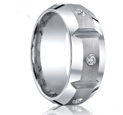 Massiv Tungstens Ring i Naturlig Högblank Finish, Matt Ovansida med 3st Cubic Zirconia Stenar - 2
