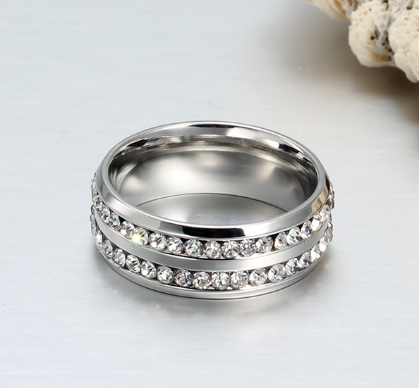 Double Eternity Silver - Läcker 316L Eternity Ring Med Dubbla Rader Cubic Zirconia - 5