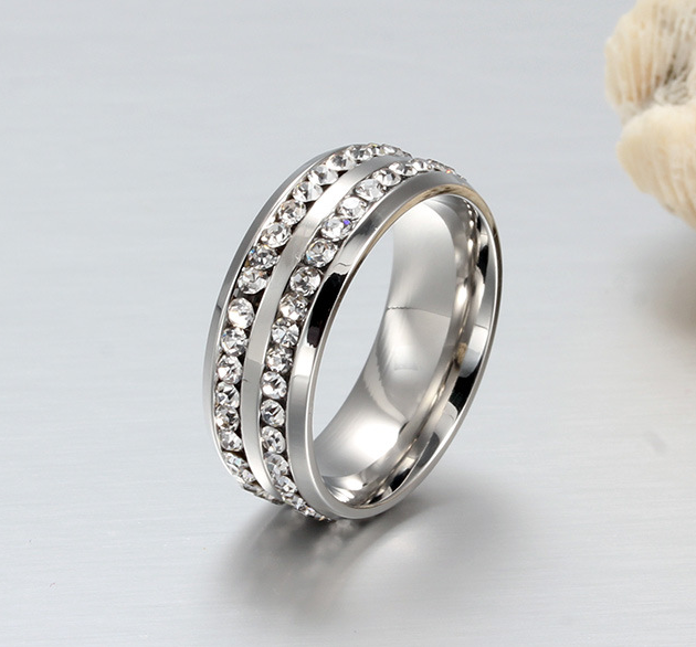 Double Eternity Silver - Läcker 316L Eternity Ring Med Dubbla Rader Cubic Zirconia - 2