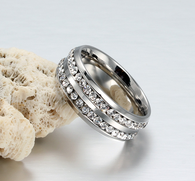 Double Eternity Silver - Läcker 316L Eternity Ring Med Dubbla Rader Cubic Zirconia - 4