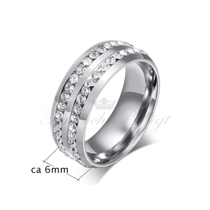 Double Eternity Silver - Läcker 316L Eternity Ring Med Dubbla Rader Cubic Zirconia - 6