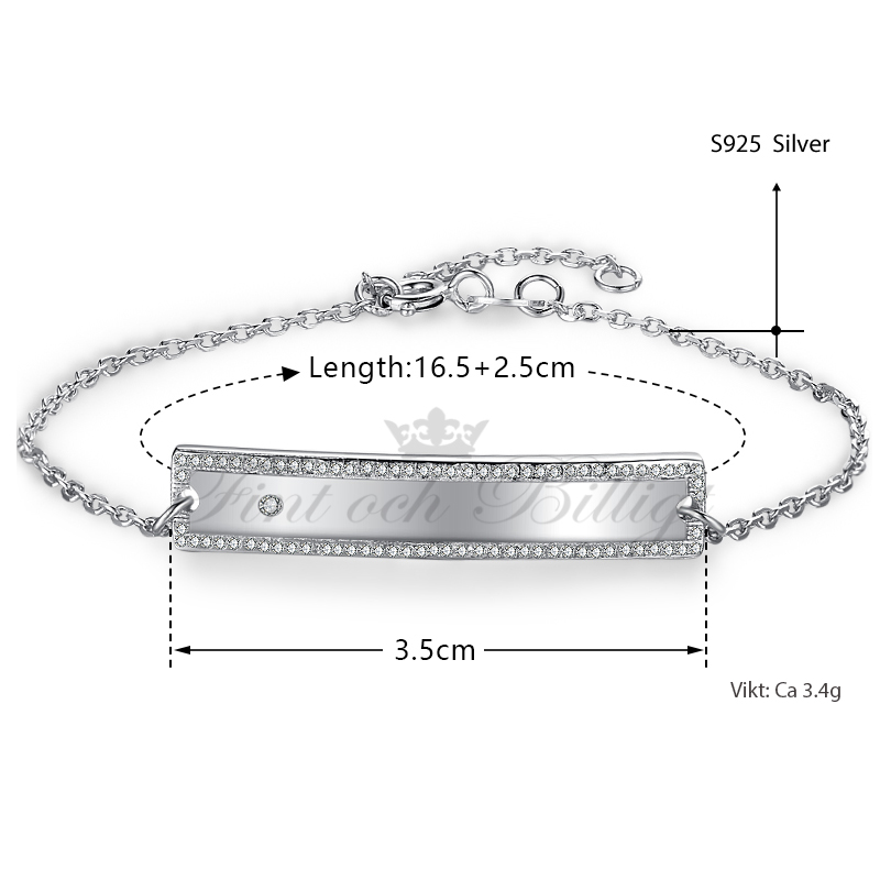 Sølvarmbånd Diamond Frame Nametag - ID-armbånd 925s - 4