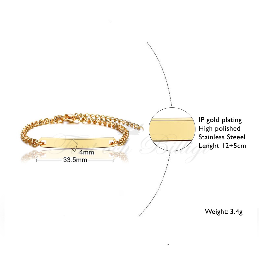 Kids Armor Golden ID - ID-armbånd Børn Justerbart forgyldt 316L rustfrit stålarmbånd 3mm*120-170mm - 8