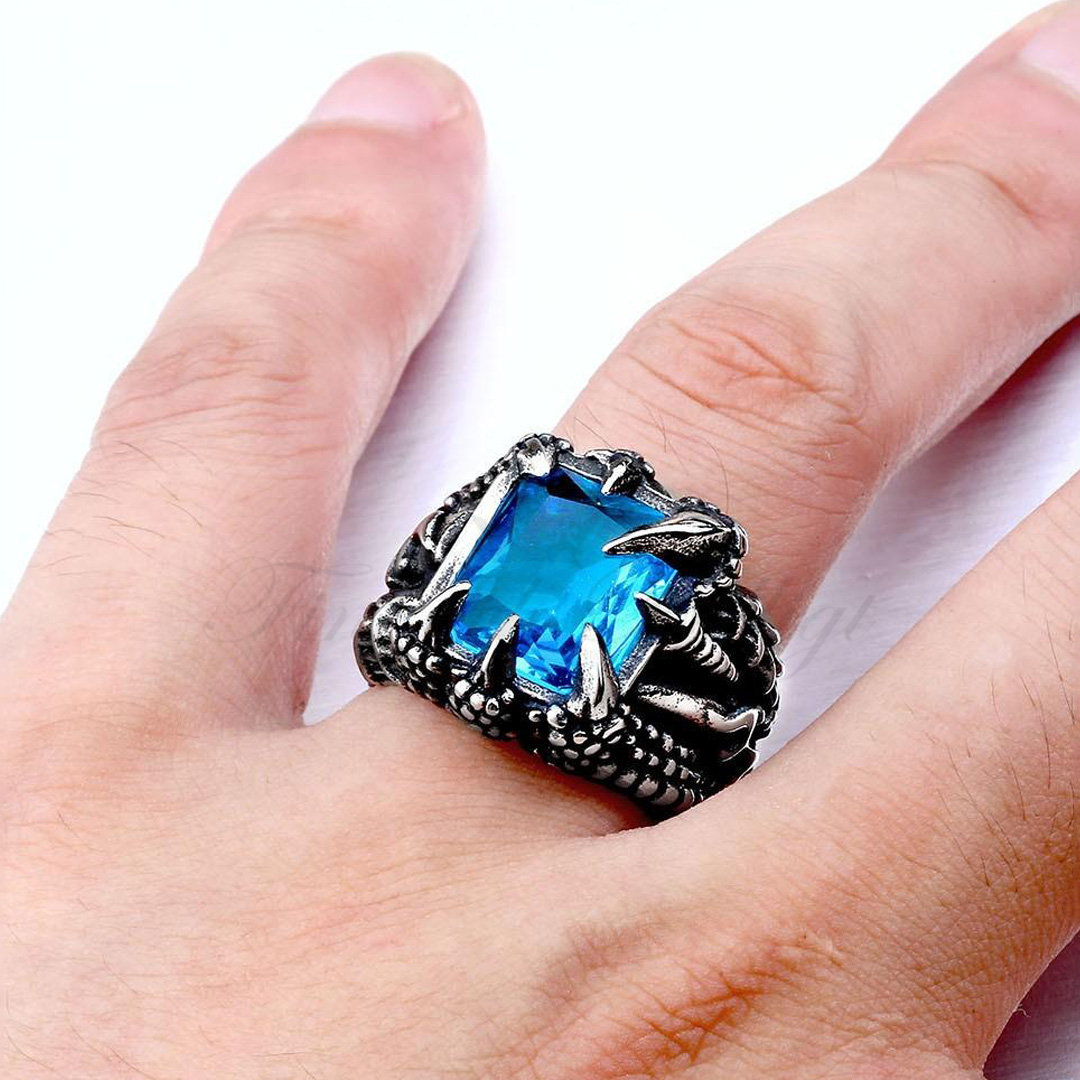 Punk Ring - Drakring Ljusblå Cubic Zirconia - Dragon Claw Blue - 3