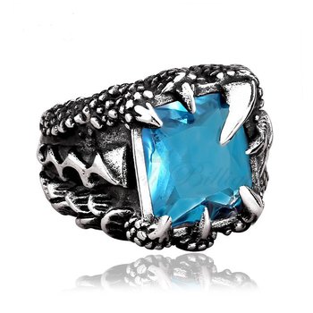 Punk Ring - Drakring Ljusblå Cubic Zirconia - Dragon Claw Blue