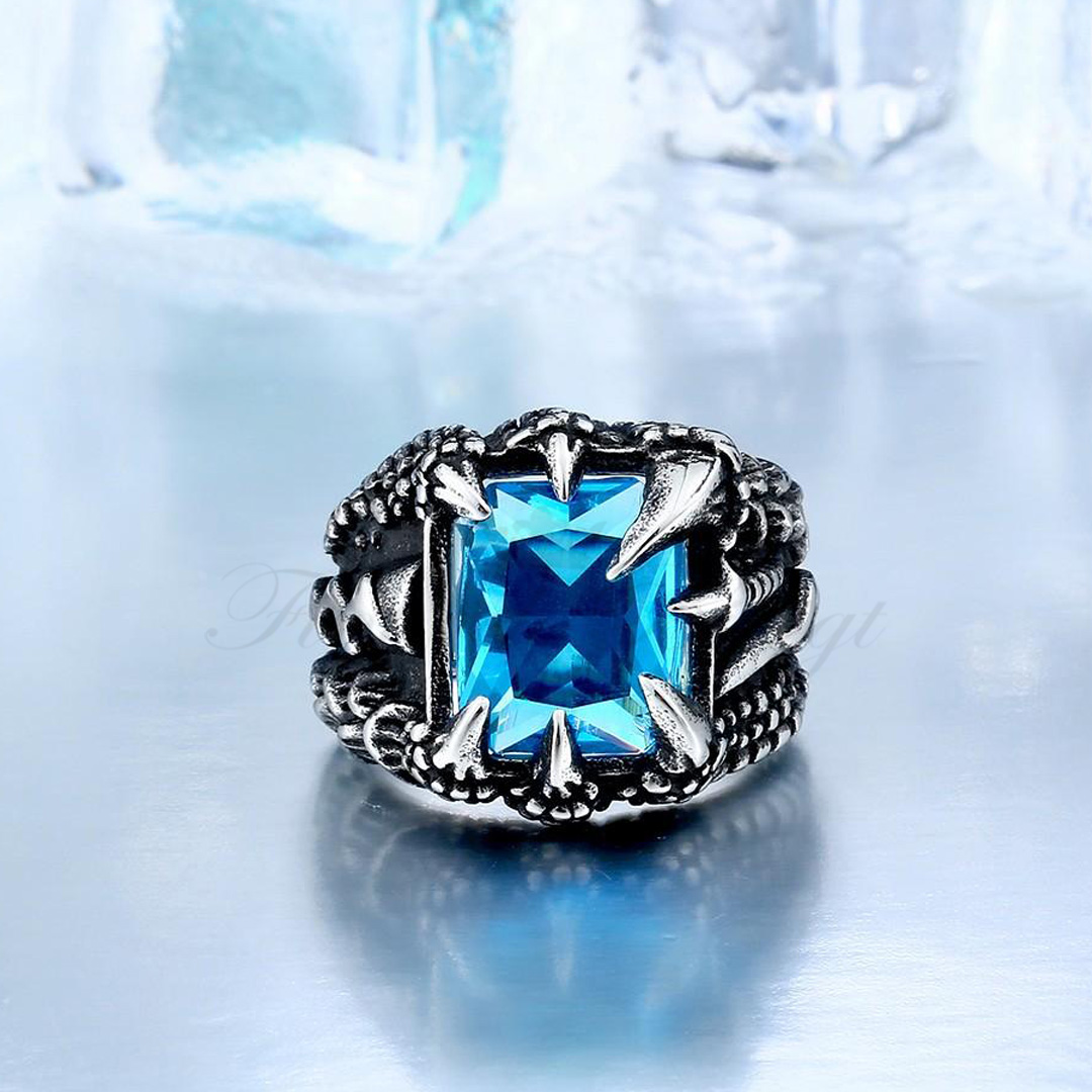 Punk Ring - Drakring Ljusblå Cubic Zirconia - Dragon Claw Blue - 2