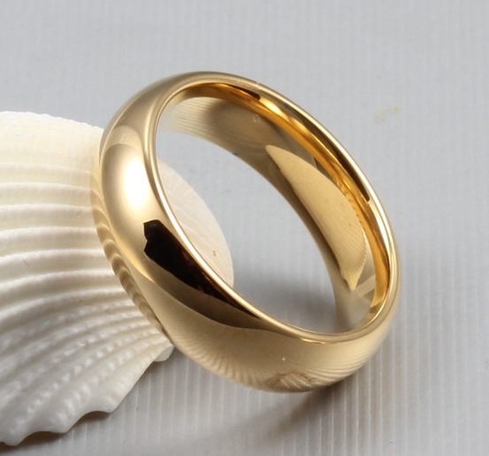 Ring - Tungstensring 18k Guldpläterad Slät - Shiny Diamond Gold - 3