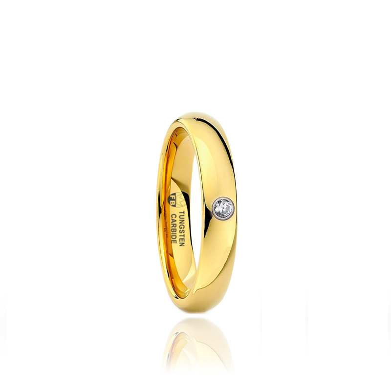 Ring - Tungsten Ring 18k Forgyldt Zirkon - Shiny Diamond Gold - 3