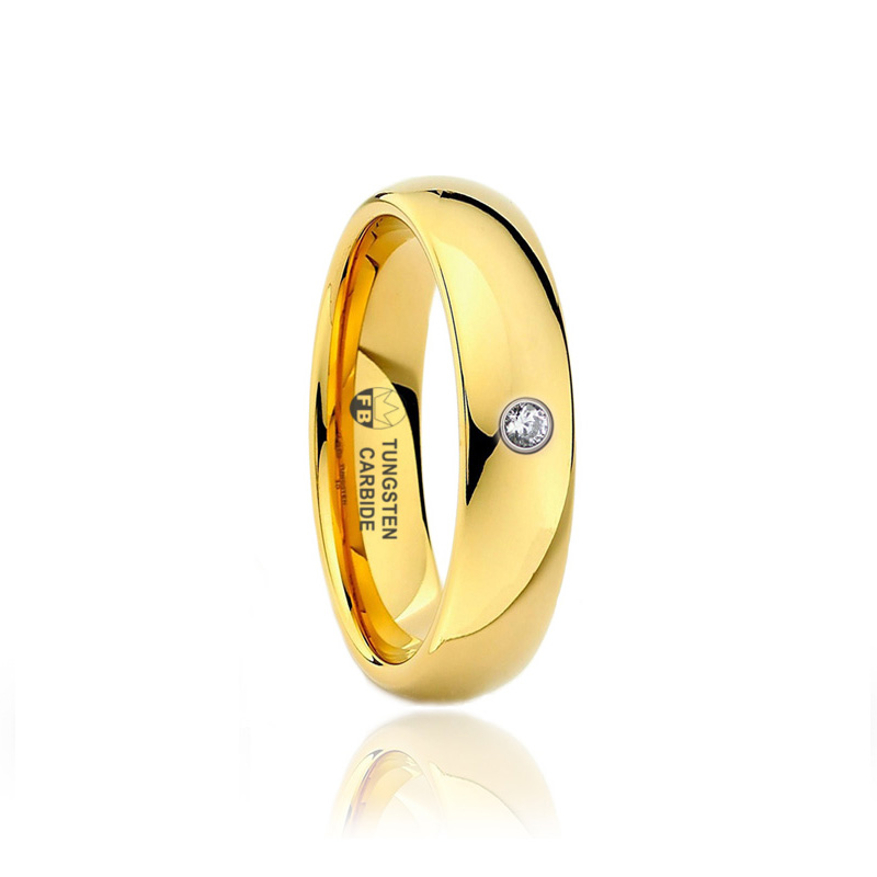 Ring - Tungsten Ring 18k Forgyldt Zirkon - Shiny Diamond Gold - 2