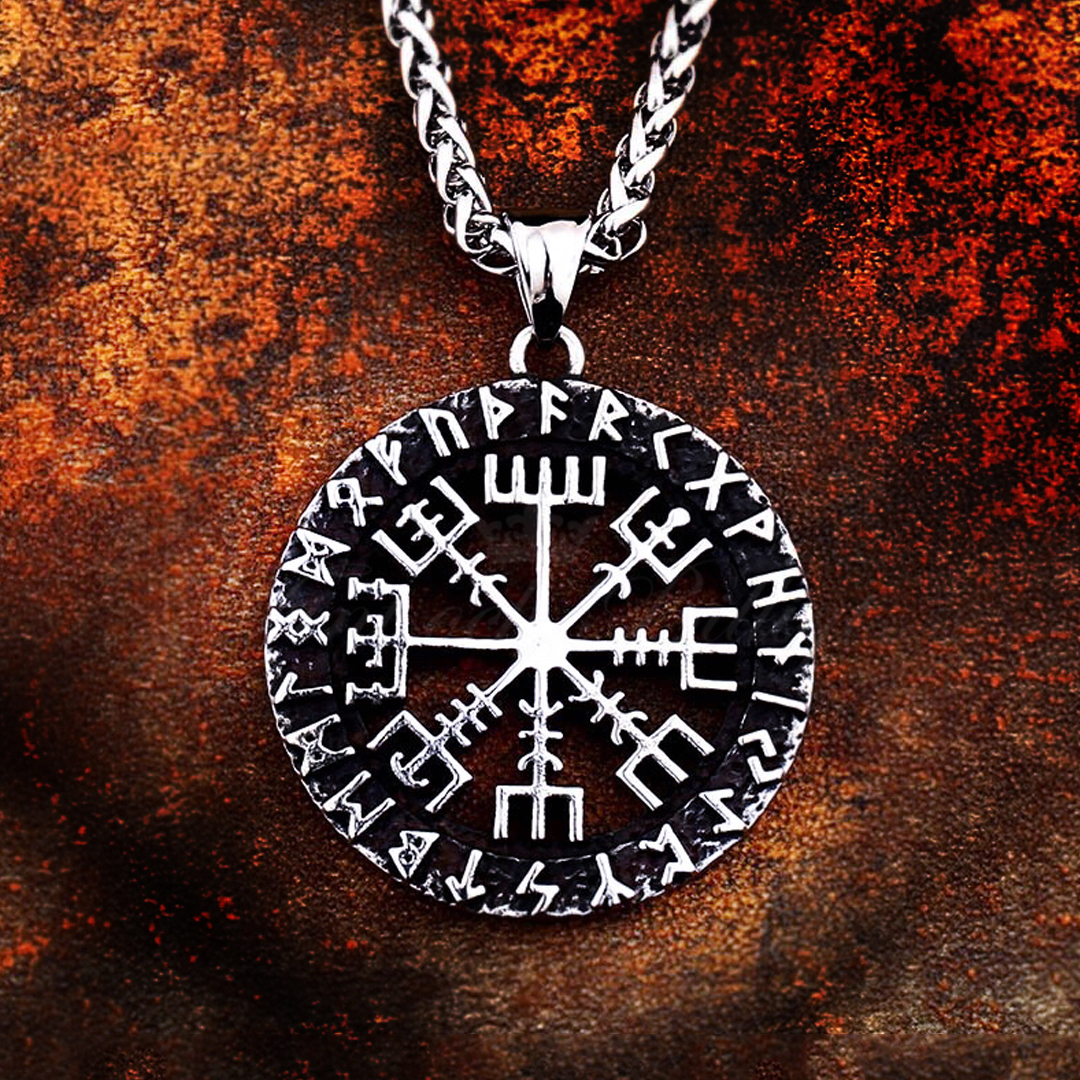 Viking kompass halsband Vegvisir silver