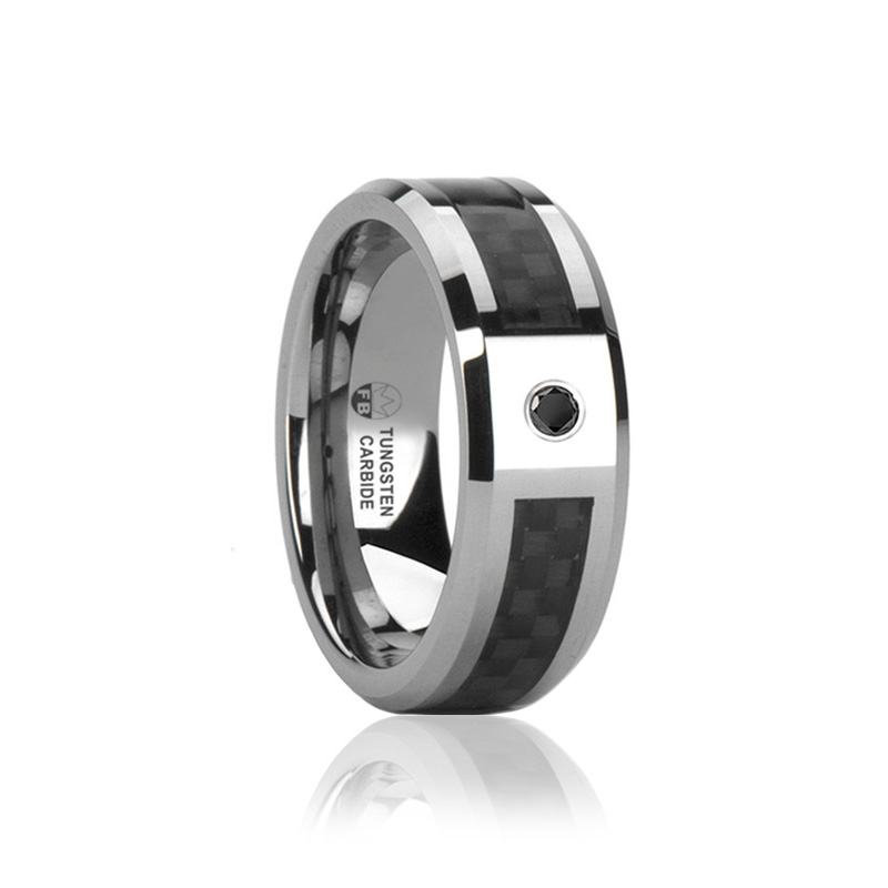Black Pearl  - Lyxig 3D Tungsten Ring Kolfiberinlägg Zircon - 2