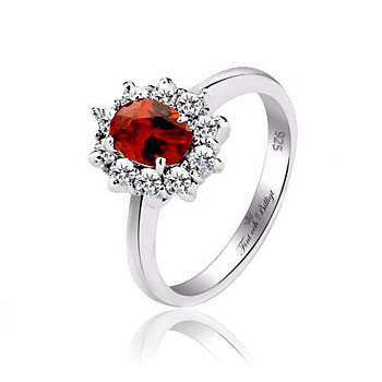 Sølvring Ruby Brilliant Flower - 925s Ruby 10 stk CZ Diamanter