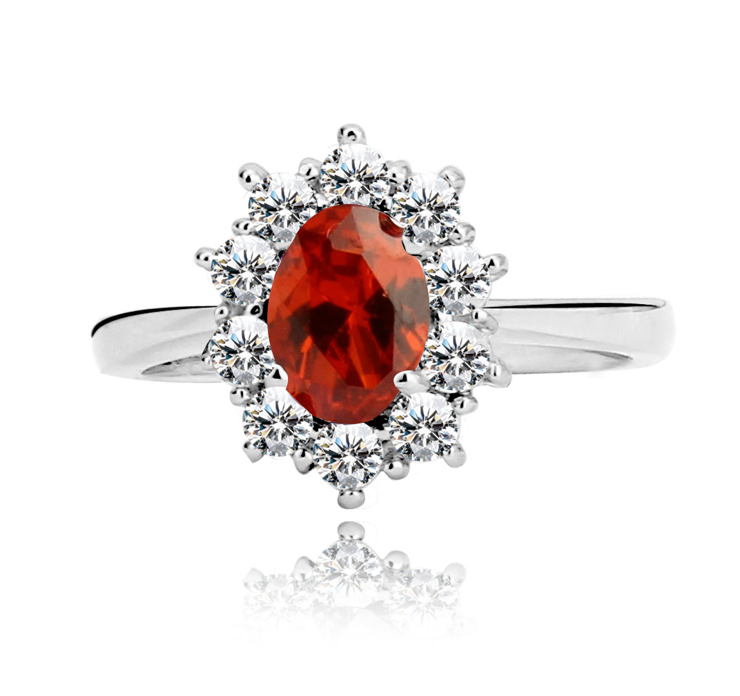 Silverring Ruby Brilliant Flower - 925s Rubin 10st CZ Diamanter - 2