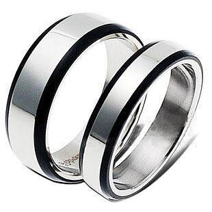 Couple Rings Elegant - Smooth Silver and Black 316L