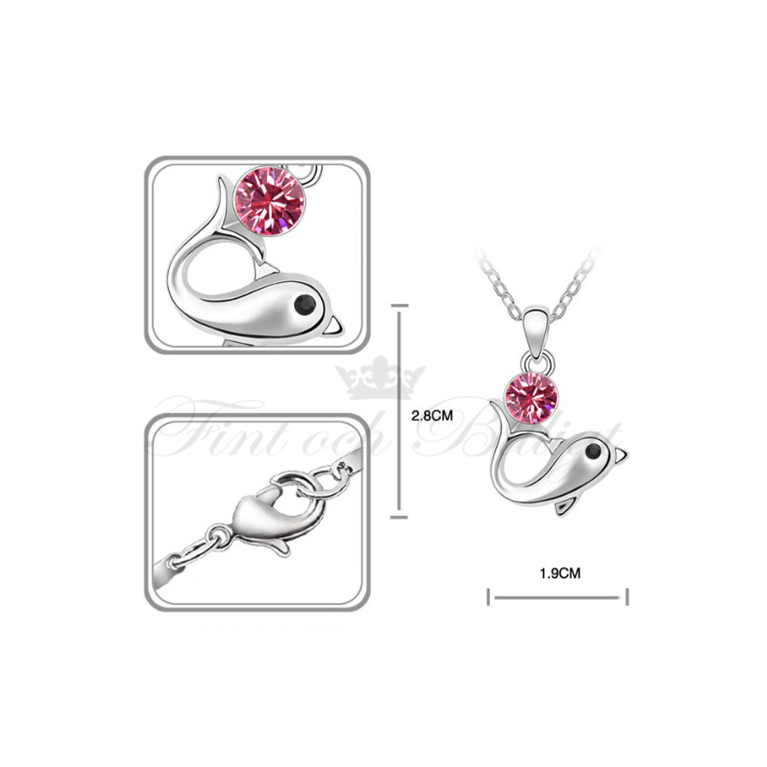 Delfin Saga - Swarovski halskæde, øreringe og armbånd (sæt) Pink - 2