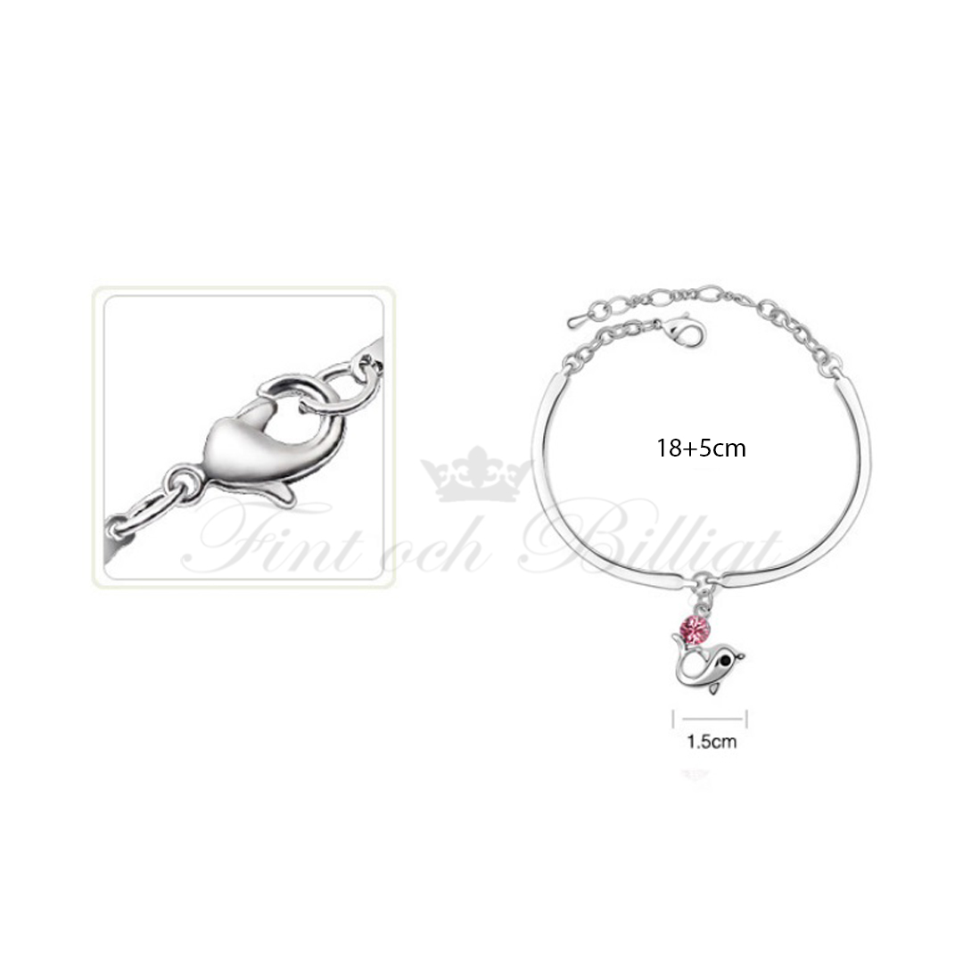 Delfin Saga - Swarovski halskæde, øreringe og armbånd (sæt) Pink - 3