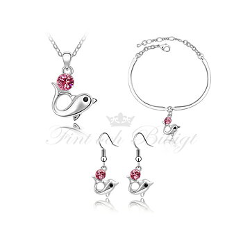 Delfin Saga - Swarovski Halsband, Örhängen & Armband (Set) Rosa