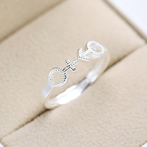 Her and Him - Handgjord 925s Silverring med Symbol för Man och Kvinna Onesize - 2