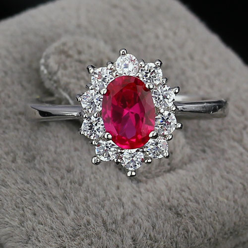 Silverring Rose Brilliant Flower - 925s 12mm Rubin CZ Diamanter - 2
