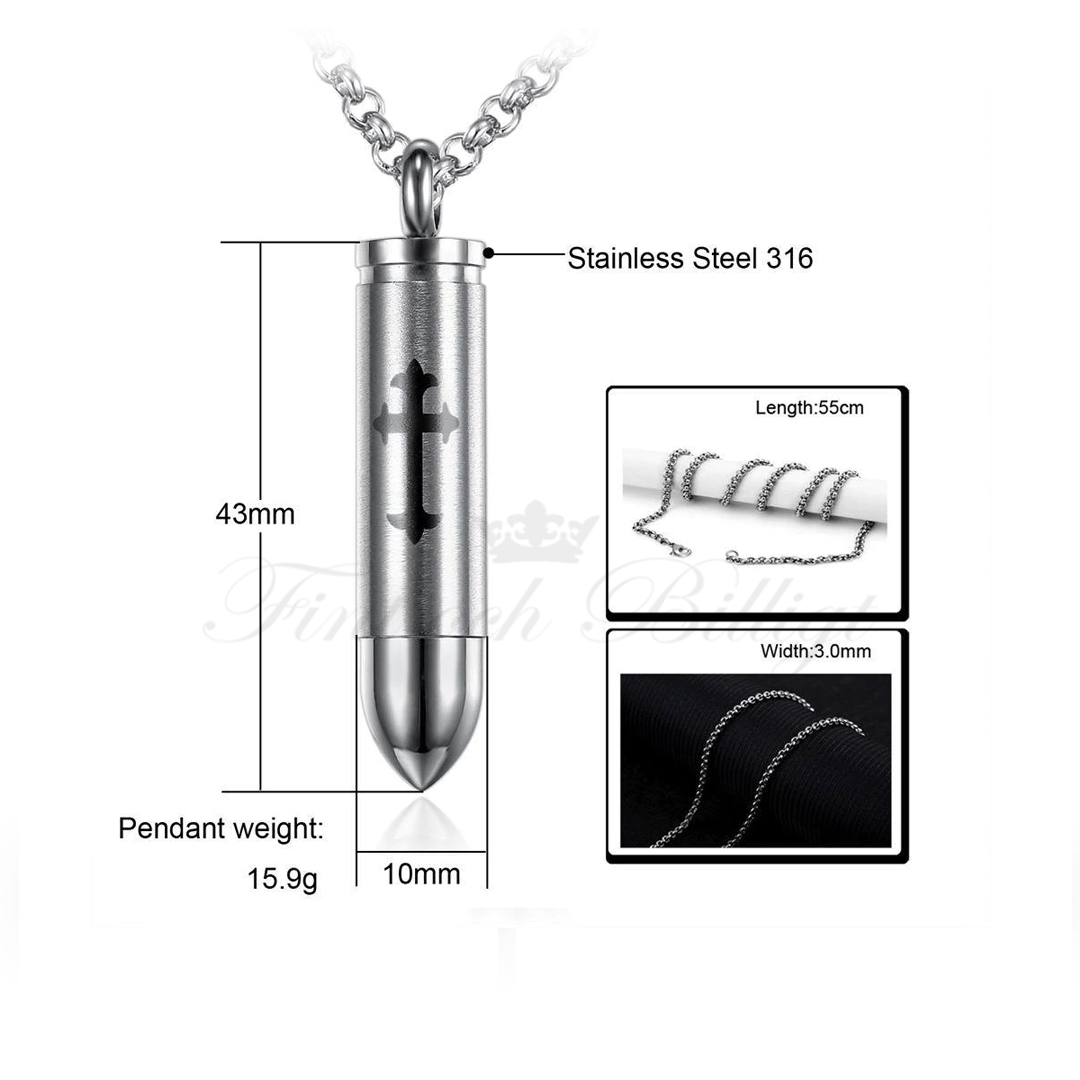 Bullet Crusader Black Edition - Bullet Cross Urn Necklace Black for Ashes 316L rustfrit stål - 4