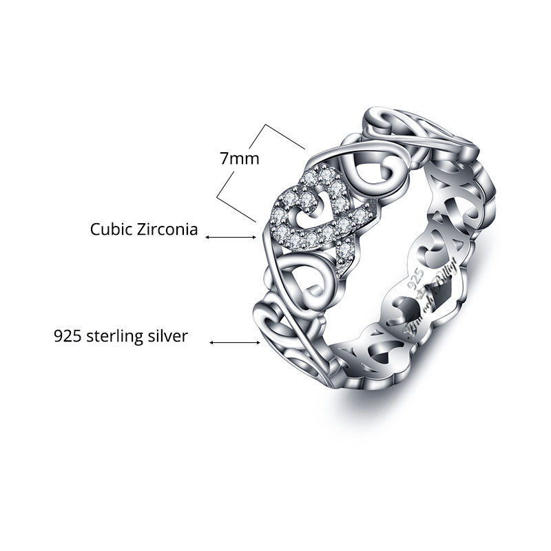 Sølvring Sparkling Heart - 925s Hjerter AAA CZ Diamanter - 3