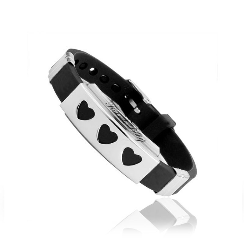 Silicone Heart - Armband Silikon 316L Rostfritt Stål Armband i Svart 10mm*220mm justerbar längd - 2