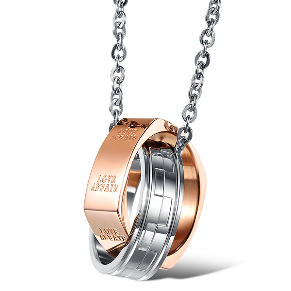 Love Affair - Pair of Necklaces in Silver and Rose Gold 316L Stainless Steel (pc) - 4