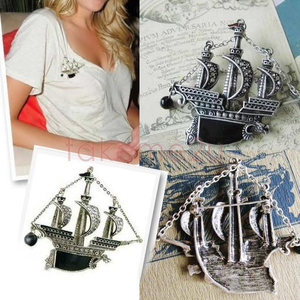 Vikingebåd - Broche Sølvfarvet vikingebåd med krystaller - 3
