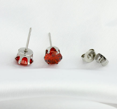 8 mm 316L rustfrit stål øreringe med Cubic Zirconia - 3
