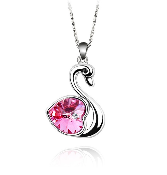 Necklace - Love Swan 18k Whitegold Plated Crystal Multiple Colors - 6