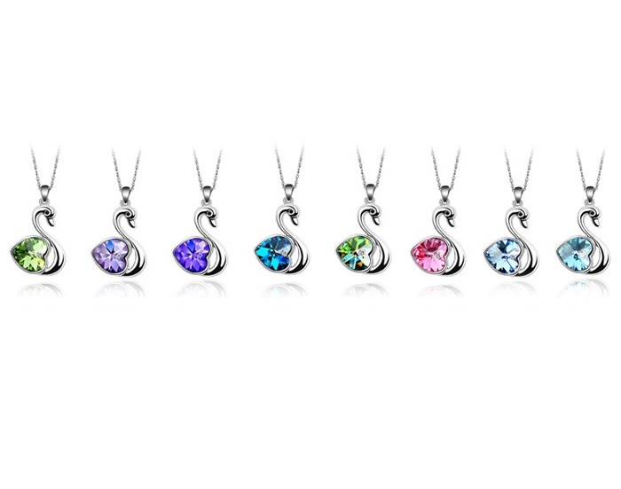 Necklace - Love Swan 18k Whitegold Plated Crystal Multiple Colors - 9