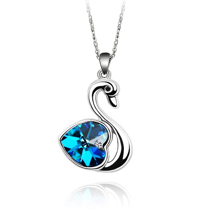 Necklace - Love Swan 18k Whitegold Plated Crystal Multiple Colors - 4