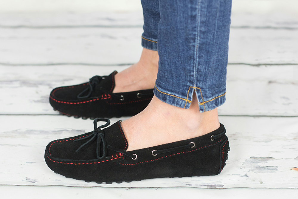 Black suede driving moccasins online