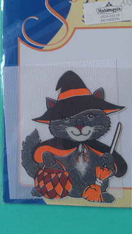 Flerfärgad stryka-på applikation, halloweenkatt (95 x 75 mm)