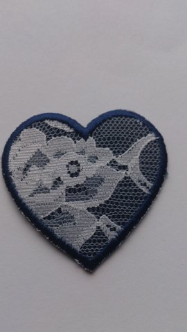 Blå/vit stryka på-applikation, Hjärta (52 x 52 mm)