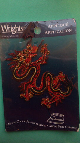Flerfärgad stryka-på applikation, kinesisk drake (75 x 60 mm)